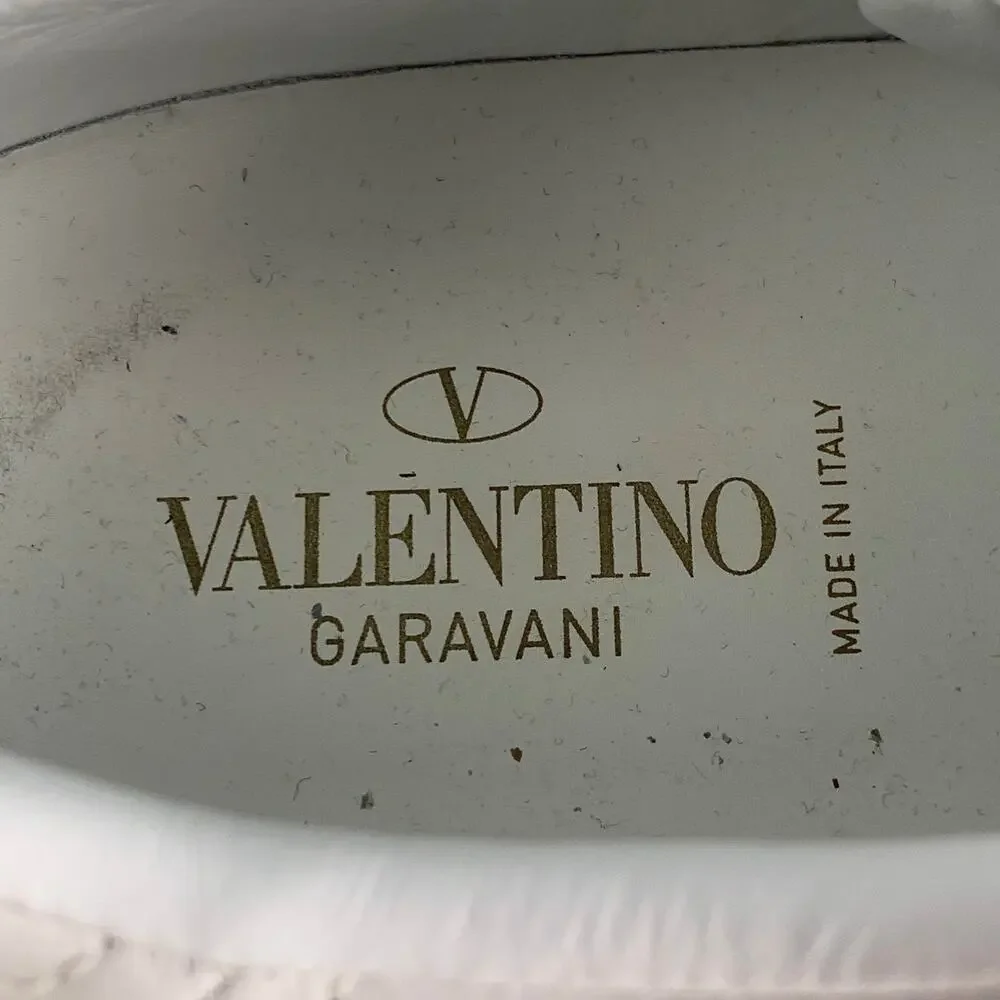 VALENTINO Size 12 White Studded Leather Lace Up Sneakers